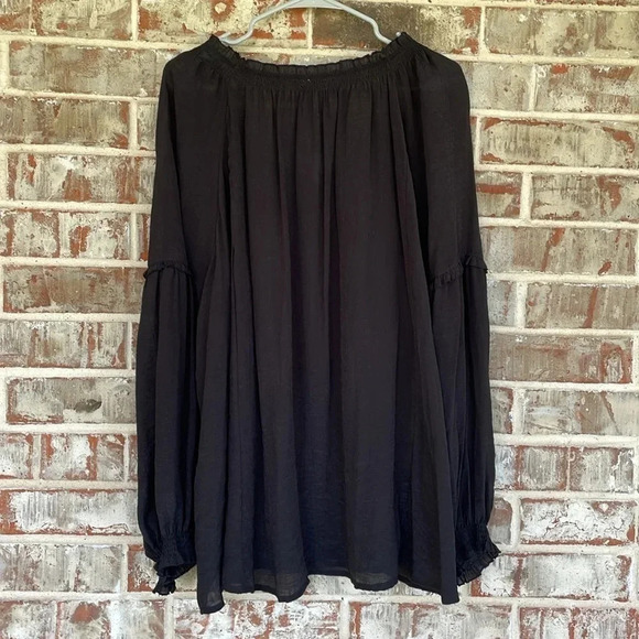 Cato Black Peasant Ruffled Neck Balloon Sleeved Gauzy Blouse - Picture 8 of 10
